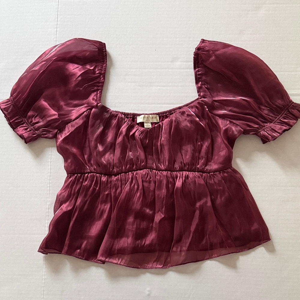 Elegant Wine Puff Sleeve Blouse